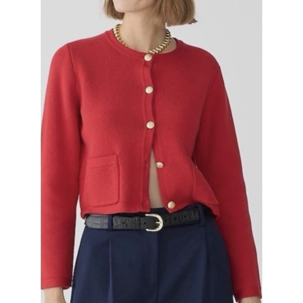 J. Crew Womens Emelie Sweater Lady Jacket Size M Red Knit Cardigan Preppy Crop